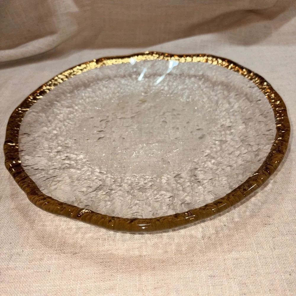 Glacier Glass Gold Rim Textured Clear Round‎ 10 inch